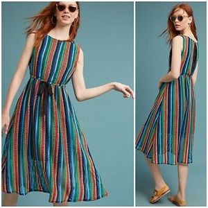 Eva Franco Rainbow Striped Crochet Midi Dress